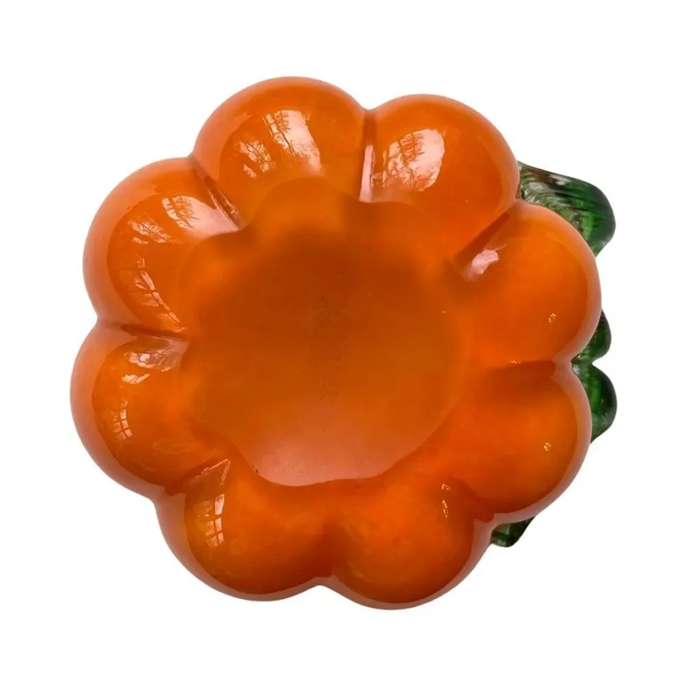 Hand Blown Art Glass Deco Pumpkin Bowl Vase Planter Swirl NWT